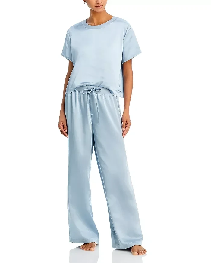 AQUA Satin Boxy Tee & Pants Pajama Set - Exclusive - Save $4180 Now!