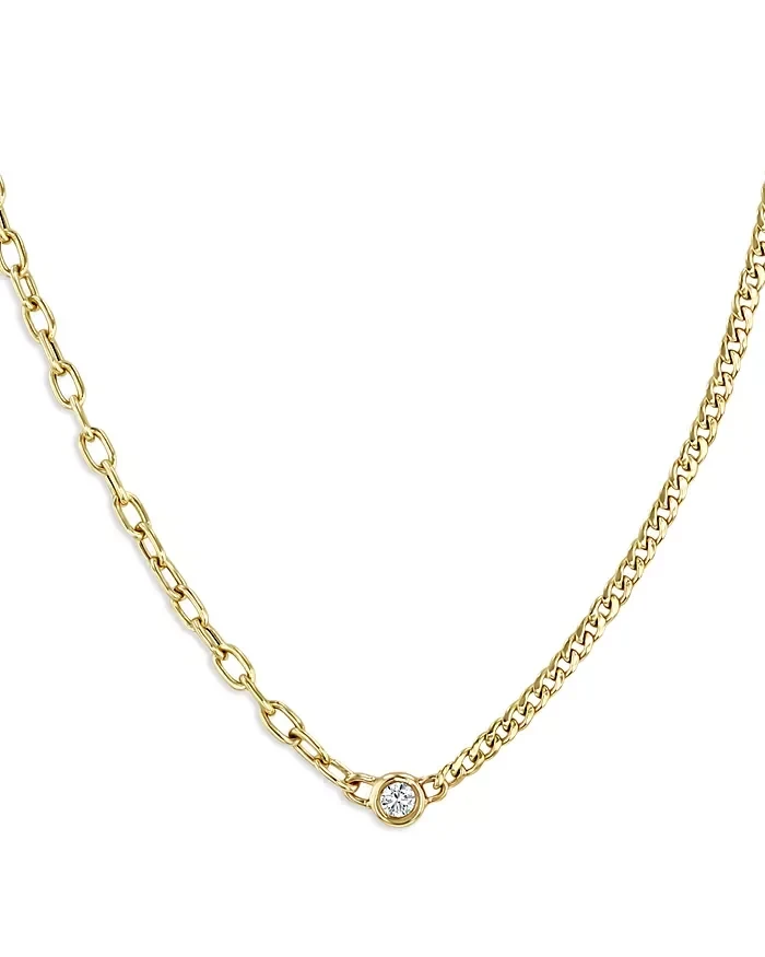 Zoe Chicco 14K Yellow Gold Diamond Solitaire Two Link Chain Collar Necklace, 16" - 20% Off Today!