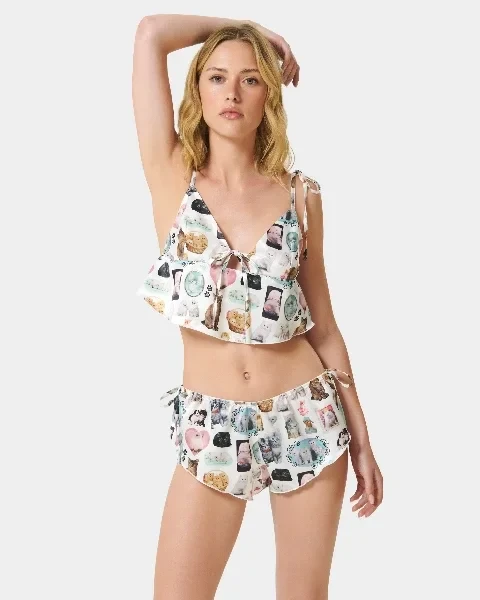 BB x Ashley Williams Kitten Print Luxury Satin Crop Cami and Short Set - Save $6800 Now!