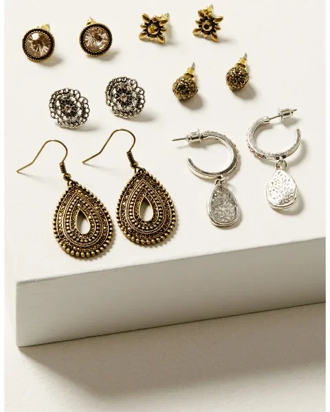 Shyanne Women's Champagne Chateau 6-Piece Teardrop & Stud Earrings Set - 35% Price Drop!