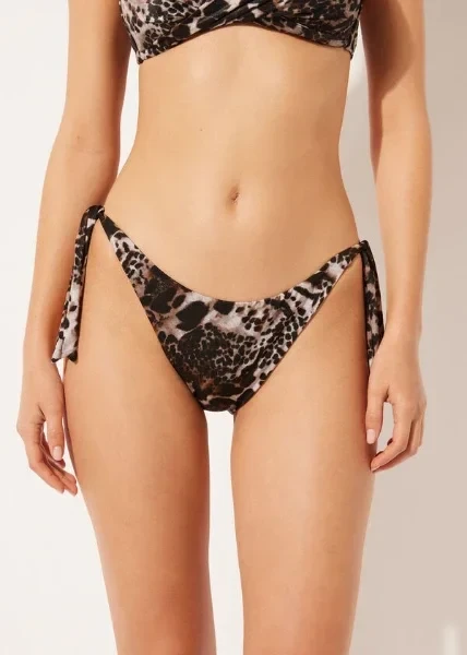 Side Tie Swimsuit Bottoms Elegant Animalier