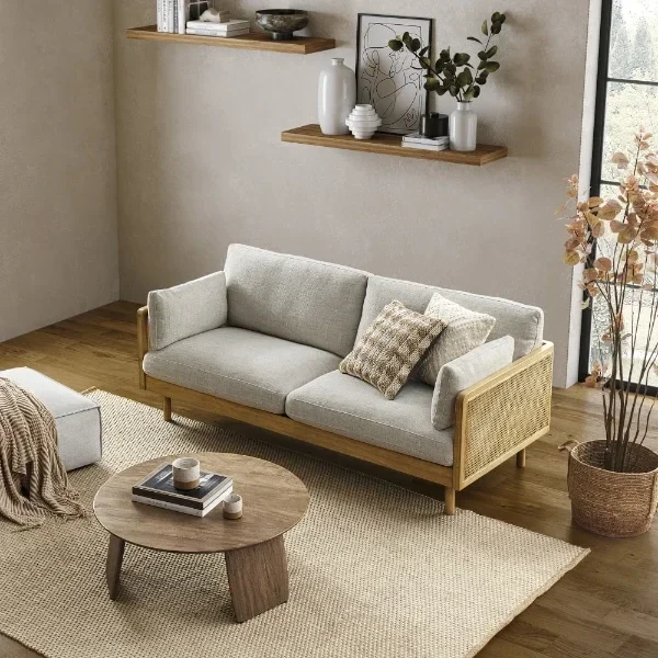 Lucia Cane Sofa, White Wash - Save $34000 Today!