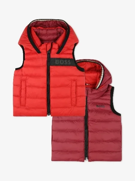 BOSS Baby Boys Reversible Puffer Gilet in Red - 29% Off Today!