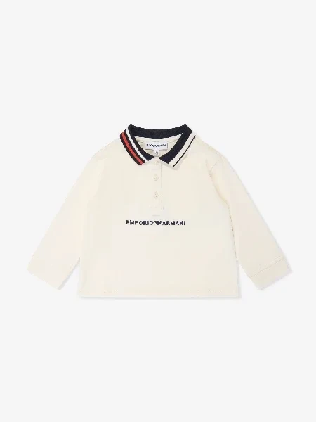 Emporio Armani Baby Boys Long Sleeve Polo Shirt in Ivory - 30% Price Drop!