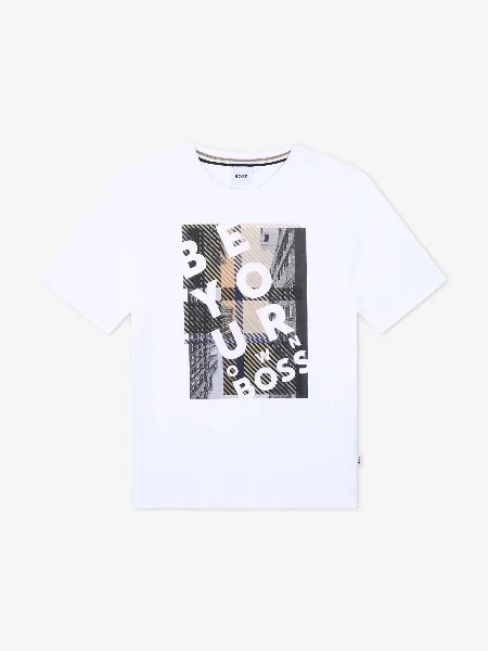 BOSS Boys Graphic Print T-Shirt in White - Save $3600 Now!