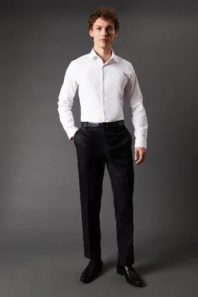 Black Twill Stretch Slim Fit Smart Trousers - Now 30% Off!