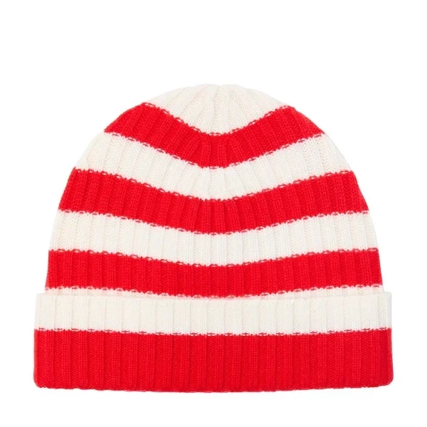 Red/Cream Striped Cashmere Beanie - 71% Discount Now!