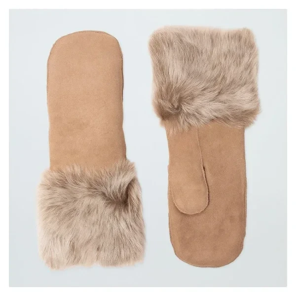 Butterscotch Shearling Suede Mittens - 77% Discount Now!