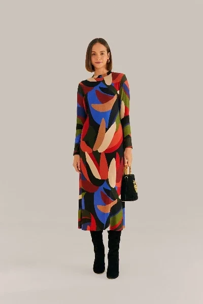 multicolor graphic bananas lenzing™ ecovero™ viscose midi dress
