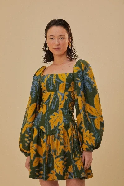 Green Foliage Sketch Lenzing™ Ecovero™ Euroflax™ Mini Dress - 60% Off Limited Time!