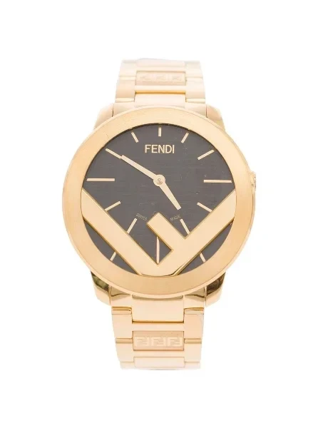 Gold-Colored Round Watch with F Insert and Black FF Print in Stainless Steel Man - Save 50% Today!