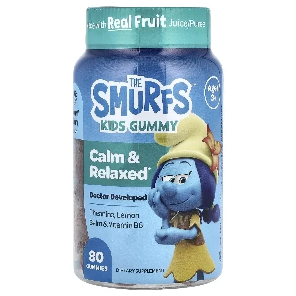 The Smurfs, Kids Gummy, Calm & Relaxed, Ages 3+, Smurf Berry, 80 Gummies - 20% Off Today!
