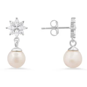 Kylie Harper Sterling Silver Dangling Floral CZ & Pearl Stud Earrings - 79% Off Today!