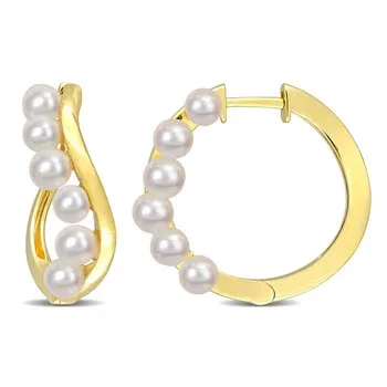 AMOUR 3.5-4mm Freshwater Cultured Pearl Hoop Earrings In Yellow Plated Sterling Silver - 57% Off Today!