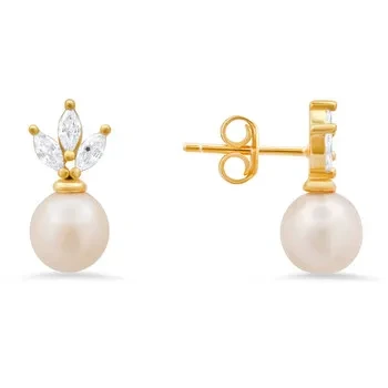 Kylie Harper 14k Gold Over Gold Over Silver Dangling CZ & Pearl Stud Earrings - Now 79% Off!