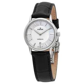 Edox Les Bemonts Mother of Pearl Dial Black Leather Ladies Watch 57001 3 NAIN - 62% Off Limited Time!