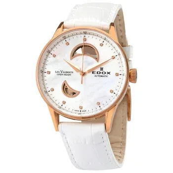 Edox Les Vauberts Open Heart White Mother of Pearl Dial Automatic Ladies Watch 85019 37RA NADR - Save 57% Today!