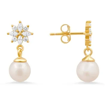 Kylie Harper 14k Gold Over Gold Over Silver Dangling Floral CZ & Pearl Stud Earrings - Save $19000 Today!