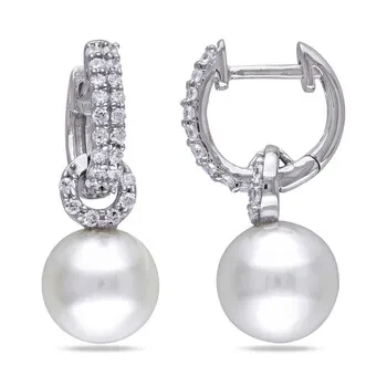 AMOUR 8 - 8.5 Mm White Cultured Freshwater Pearl Earrings with Cubic Zirconia In Sterling Silver - Save $8001 Now!