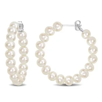 AMOUR 5-5.5mm Freshwater Cultured Pearl Hoop Earrings In Sterling Silver - 49% Discount Now!