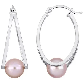 AMOUR 8-8.5mm Freshwater Cultured Pink Pearl Hoop Earrings In Sterling Silver - Now 58% Off!