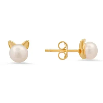 Kylie Harper 14k Gold Over Gold Over Silver Kitty Cat Genuine Pearl Stud Earrings - 79% Discount Now!