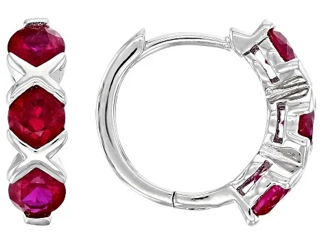 Lab Created Ruby Rhodium Over Sterling Silver Earrings 2.25ctw - 69% Price Drop!