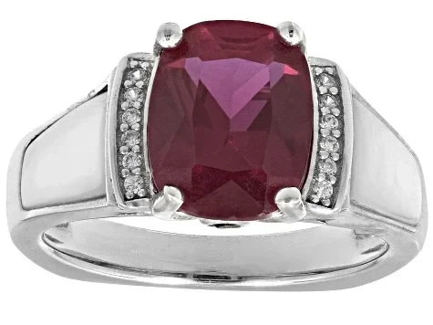 Red Lab Created Ruby Rhodium Over Sterling Silver Ring 3.42ctw - 57% Discount Now!