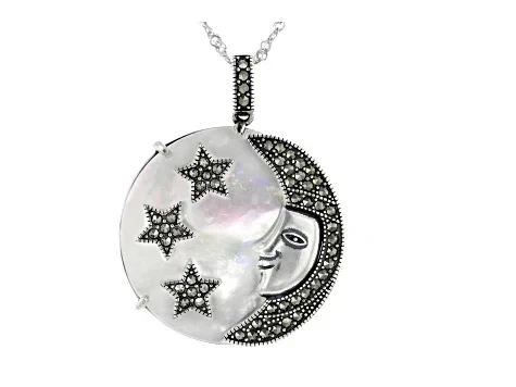 White Mother-Of-Pearl Rhodium Over Silver Pendant with Chain - Save $8201 Now!