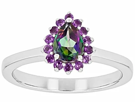 Mystic Topaz With Amethyst Rhodium Over Sterling Silver Ring 0.79ctw - Save $5200 Now!
