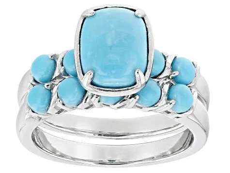 Blue Sleeping Beauty Turquoise Sterling Silver Ring Set - 67% Off Limited Time!