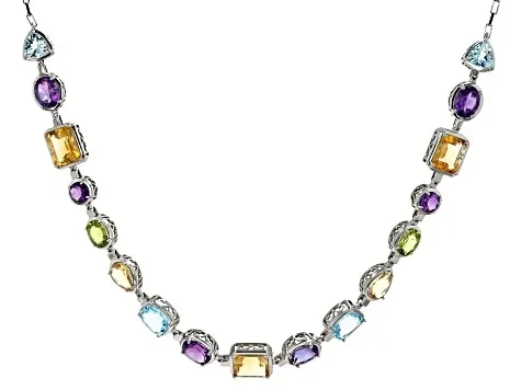 Multi-Gemstone Rhodium Over Sterling Silver Necklace 31.00ctw - 86% Discount Now!