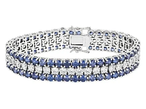 Blue And White Cubic Zirconia Rhodium Over Sterling Silver Tennis Bracelet 62.54ctw - Now 74% Off!