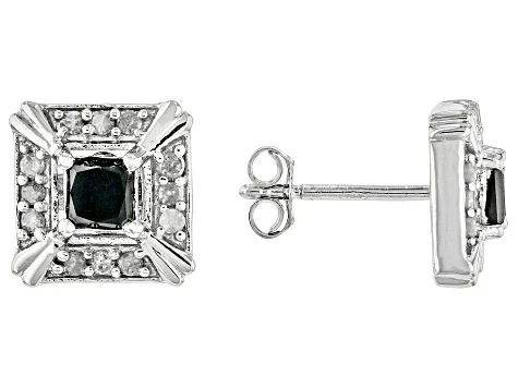 Black & White Diamond Rhodium Over Sterling Silver Stud Earrings 1.00ctw - 86% Off Limited Time!