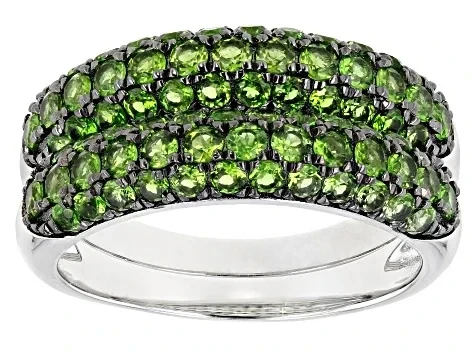 Green Chrome Diopside Rhodium Over Silver Set of 2 Rings 2.11ctw - Now 71% Off!