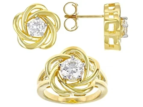 Moissanite 14k Yellow Gold Over Silver Ring And Earring Set 2.20ctw DEW - Save 67% Today!