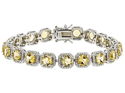 Yellow Citrine Rhodium Over Sterling Silver Tennis Bracelet 14.46ctw - Save 79% Today!