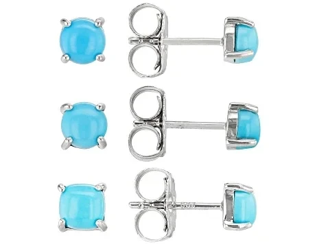 Blue Sleeping Beauty Turquoise Rhodium Over Sterling Silver Stud Earring Set Of 3 - Now 64% Off!