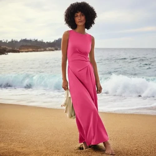 Women's Sleeveless Tie Waist Maxi Dress - 40% Discount Now!
