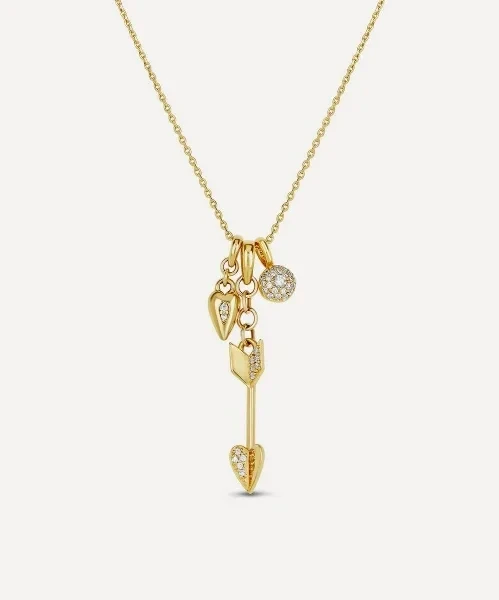 9ct Gold My World Mini Heart with Arrow and Bon Bon Charm Cluster Pendant Necklace - 20% Off Limited Time!