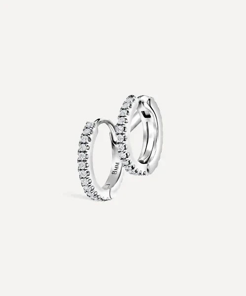 14ct 8mm Diamond Double Linked Eternity Hoop Earring Left