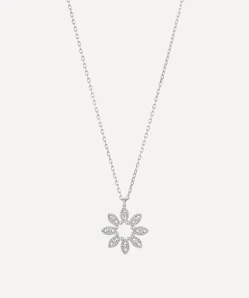 14ct White Gold Diamond Jasmine Flower Pendant Necklace - 20% Off Today!