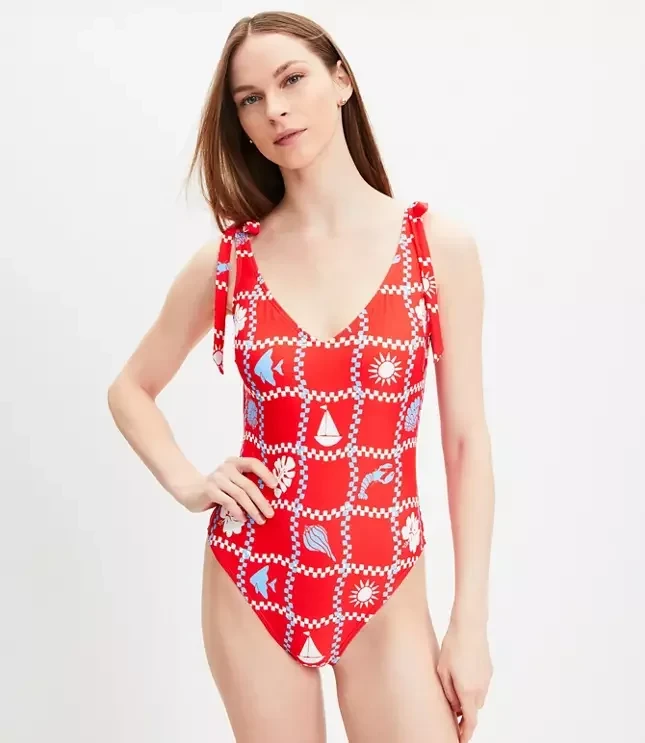 LOFT Beach Beachcomber Plunge Bow Tie One Piece Swimsuit - Now 58% Off!
