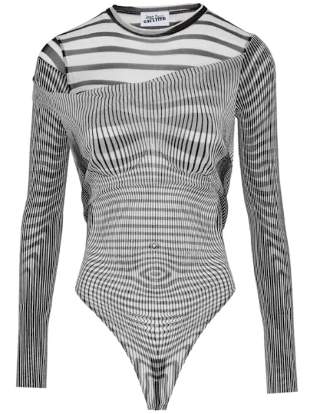 Body morphing printed mesh bodysuit