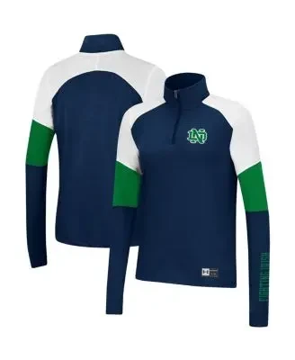 Women's Navy Notre Dame Fighting Irish Sleeve Hit Raglan Quarter-Zip Jacket - 20% Discount Now!