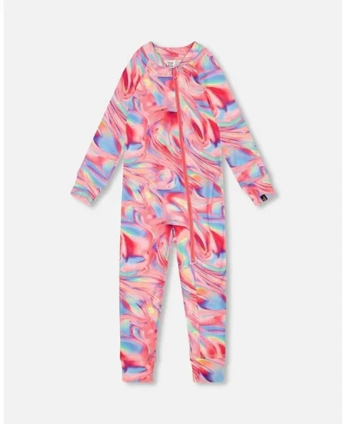 Toddler Girls One Piece Thermal Underwear Printed Pink Marble - Toddler|Child