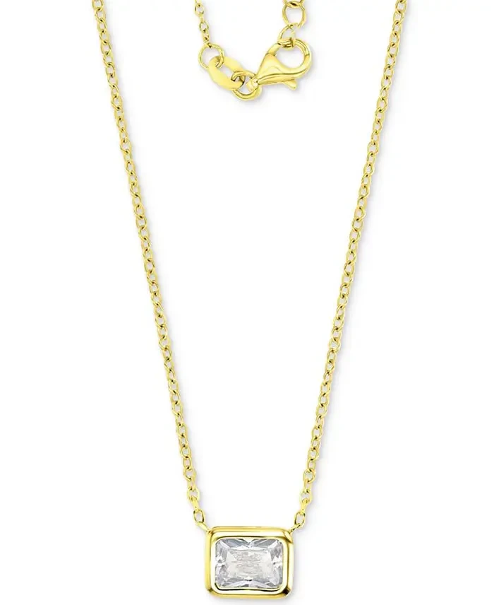 Cubic Zirconia Solitaire Bezel-Set Pendant Necklace in 14k Gold-Plated Sterling Silver, 16" + 2" extender
