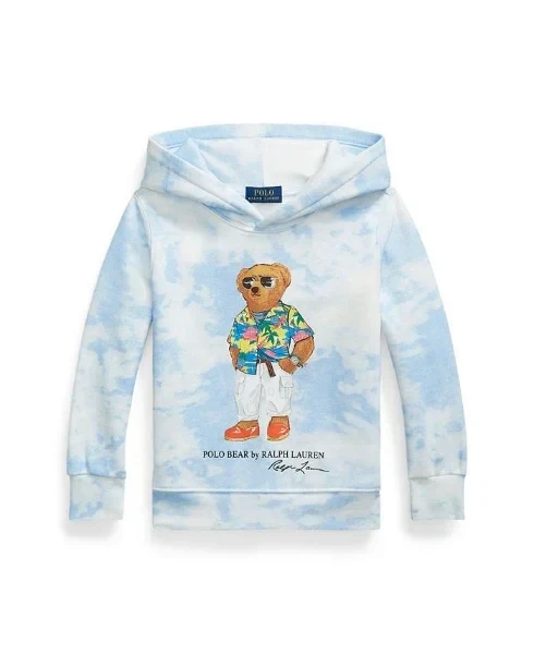 Toddler and Little Boys Tie-Dye-Print Polo Bear Fleece Hoodie
