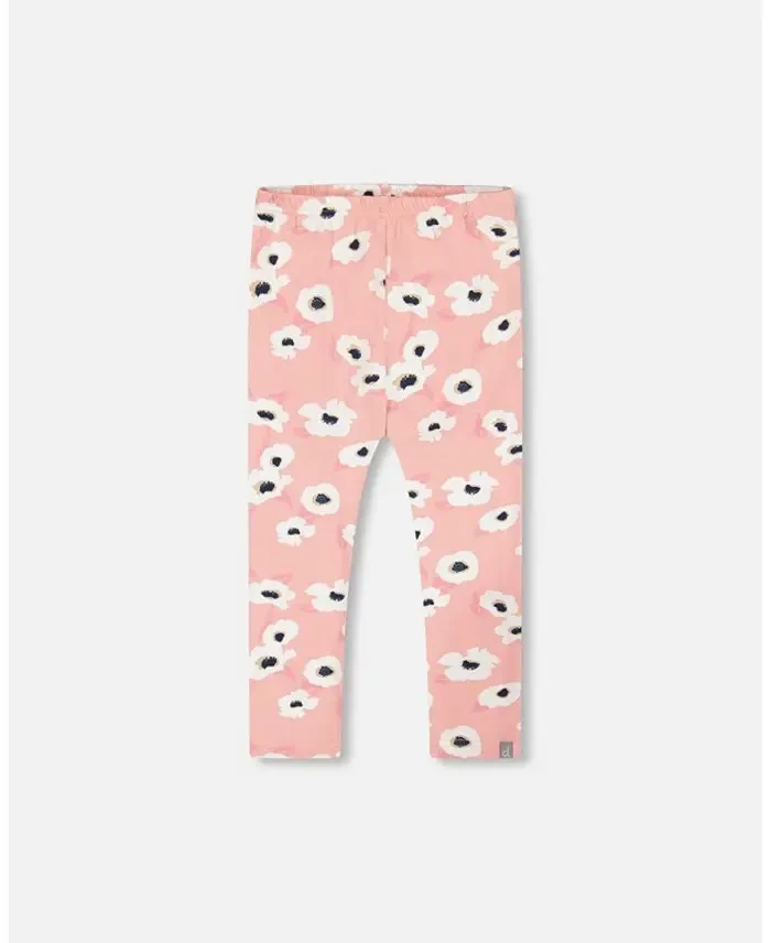 Little Girls Printed Leggings Pink With White Flowers - Toddler|Child