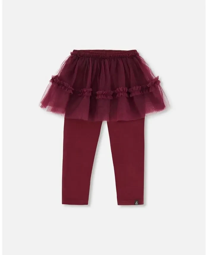 Little Girls Leggings With Tulle Skirt Burgundy - Toddler|Child